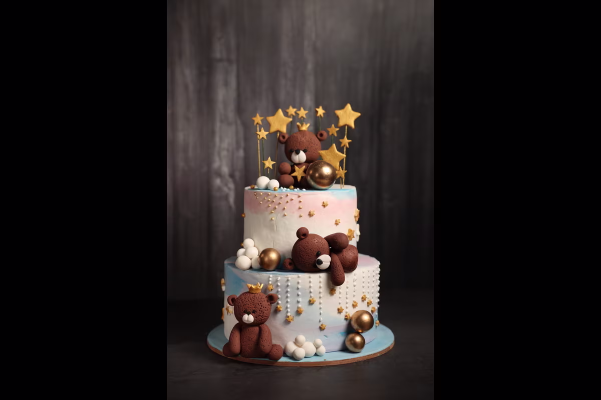 Teddy Bear Cake With Moon And Stars, view 2