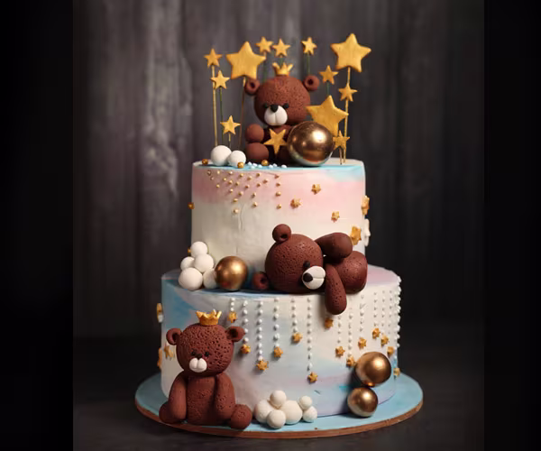 Teddy Bear Cake With Moon And Stars