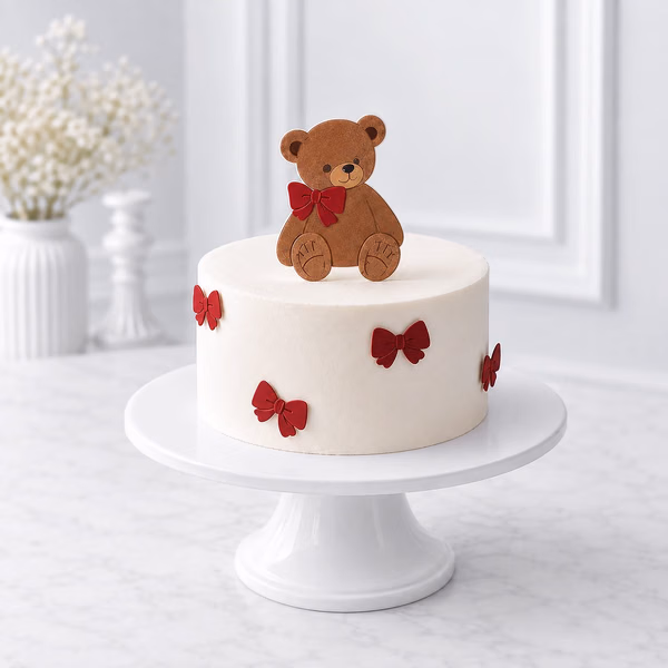 Teddy bear first birthday cake