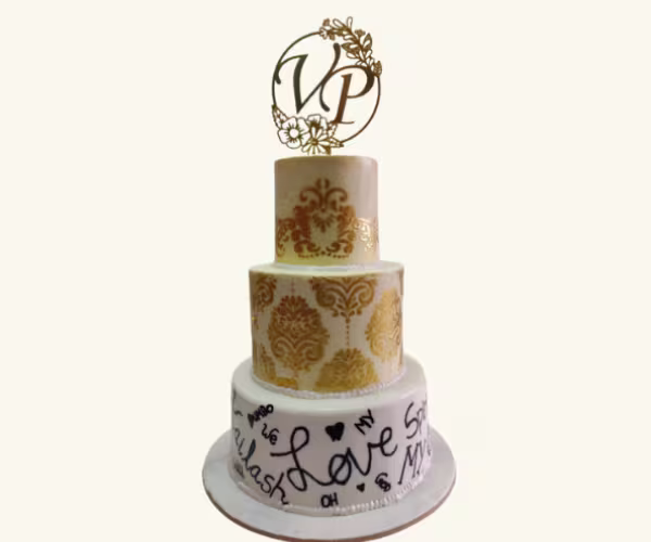 Golden Love Theme Anniversary Cake